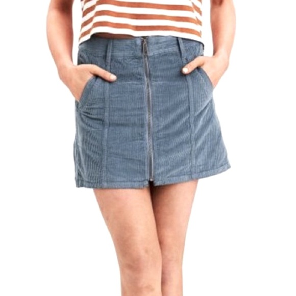 American Eagle Outfitters Dresses & Skirts - American Eagle High Rise A Line Zip Front Y2K Corduroy Blue Gray Mini Skirt